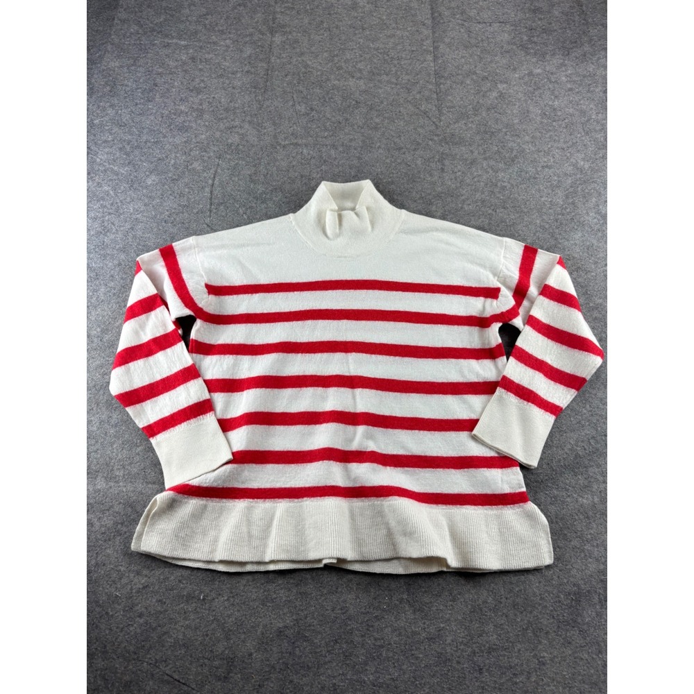 We Norwegians Merino Wool Cotton Striped Mock Neck Sweater Red SHRUNKEN SEE